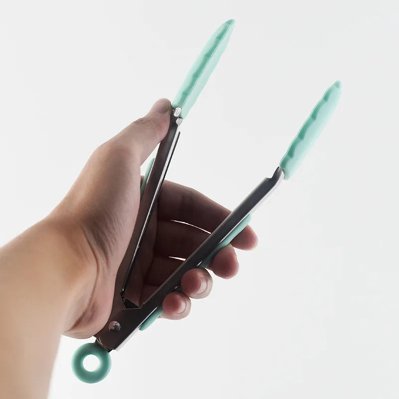 7Inch Silicone Food Tong Stainless Steel Kitchen Tongs Small Silicone Non-slip Cooking Clip Clamp BBQ Salad Tools Grill