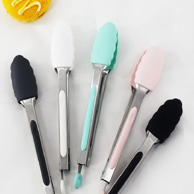 7Inch Silicone Food Tong Stainless Steel Kitchen Tongs Small Silicone Non-slip Cooking Clip Clamp BBQ Salad Tools Grill