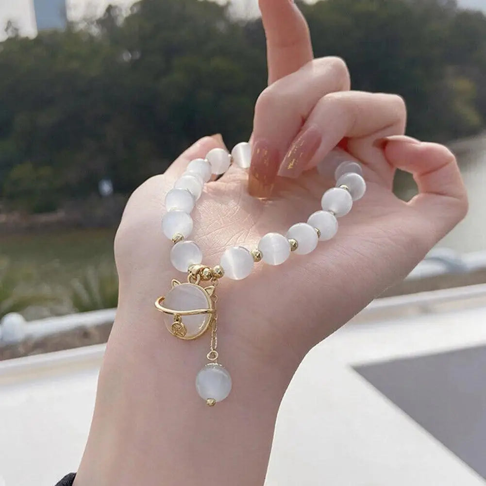 Zircon Butterfly Bracelet for Women, Cat's Eye Stone Bracelet for Good Luck