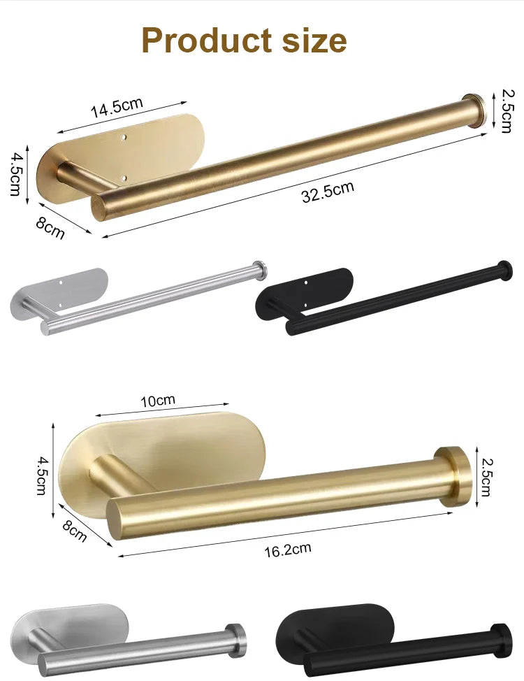 Stainless Steel Paper Towel Holder Self Adhesive Towel Holder Kitchen Shelf Black Silver Roll Paper Rack Bathroom Accessories