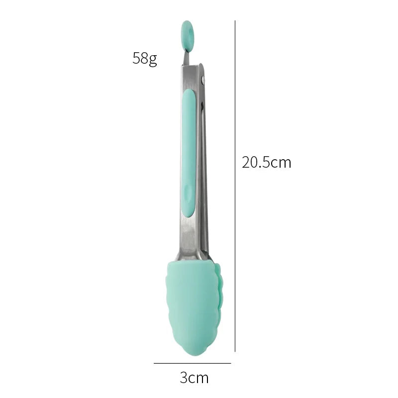 7Inch Silicone Food Tong Stainless Steel Kitchen Tongs Small Silicone Non-slip Cooking Clip Clamp BBQ Salad Tools Grill