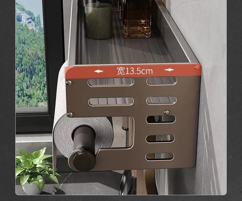 Stylish Wall-Mounted Kitchen Condiment Rack with Storage Box Multifunctional Household Utensil Rack with Oil Vinegar Dispenser