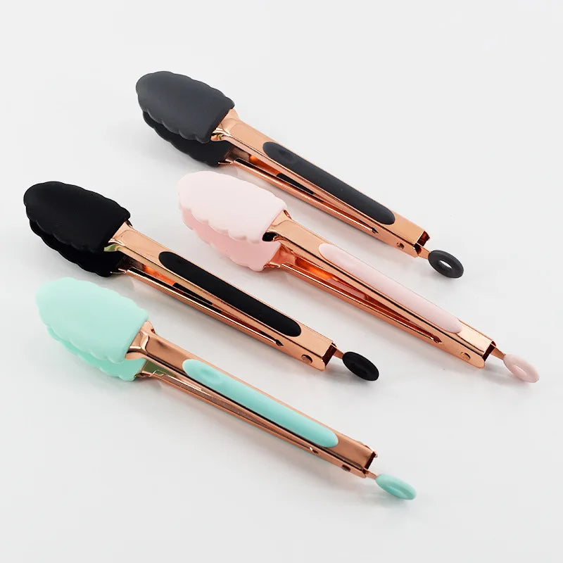 7Inch Silicone Food Tong Stainless Steel Kitchen Tongs Small Silicone Non-slip Cooking Clip Clamp BBQ Salad Tools Grill