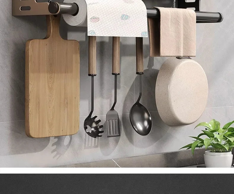 Stylish Wall-Mounted Kitchen Condiment Rack with Storage Box Multifunctional Household Utensil Rack with Oil Vinegar Dispenser