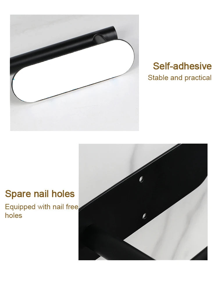 Stainless Steel Paper Towel Holder Self Adhesive Towel Holder Kitchen Shelf Black Silver Roll Paper Rack Bathroom Accessories