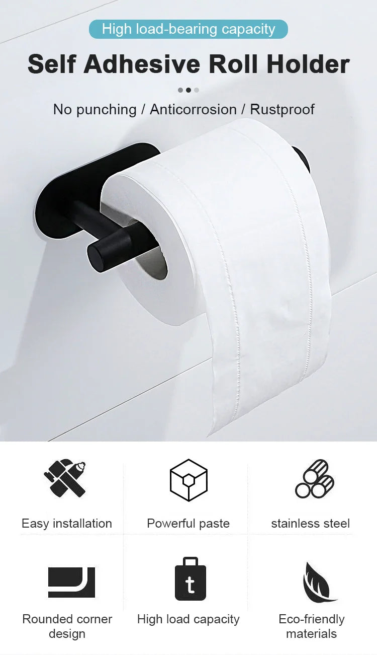 Stainless Steel Paper Towel Holder Self Adhesive Towel Holder Kitchen Shelf Black Silver Roll Paper Rack Bathroom Accessories