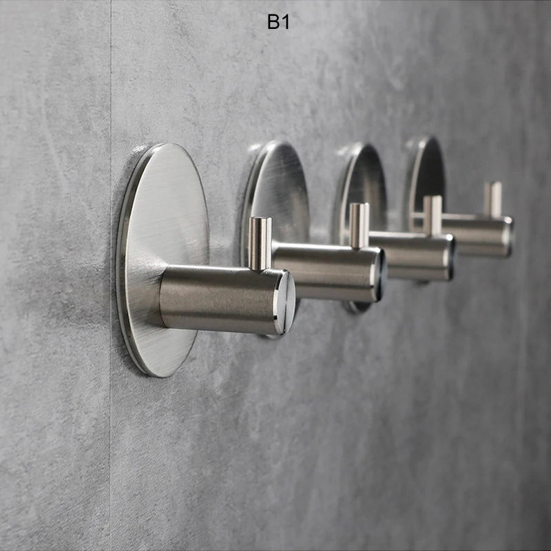 Self-adhesive Bathroom Hook Towels Rack Wall Stickers Steel Hooks For Wall Glue Adhesive Hanger Robe Shower Accessories