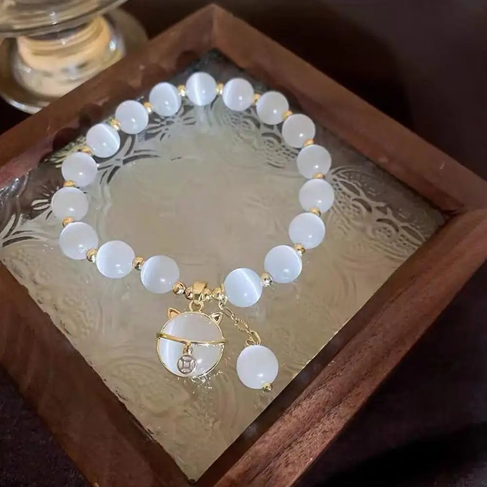 Zircon Butterfly Bracelet for Women, Cat's Eye Stone Bracelet for Good Luck