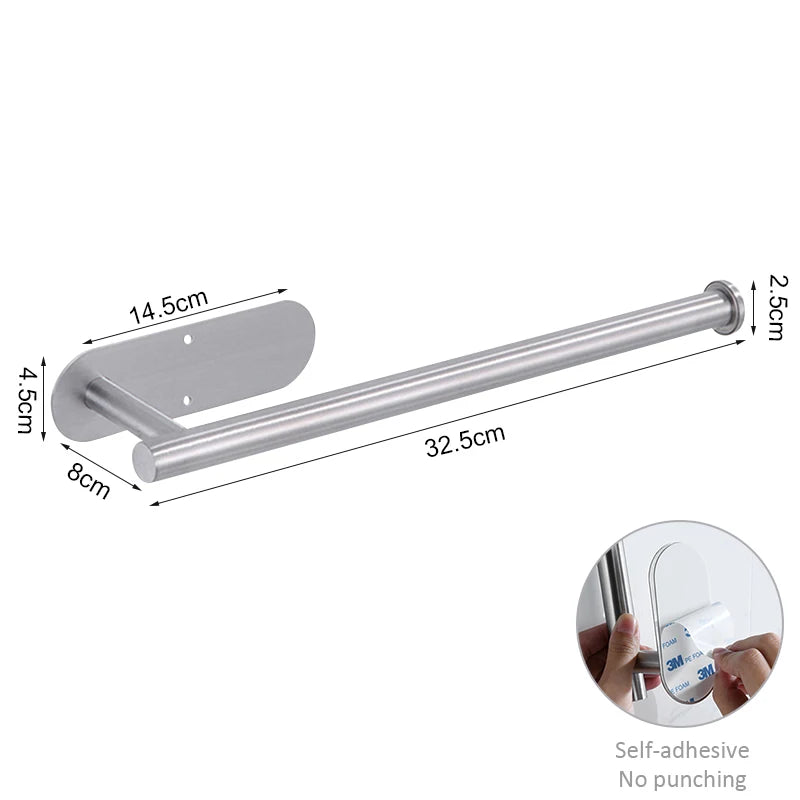 Stainless Steel Paper Towel Holder Self Adhesive Towel Holder Kitchen Shelf Black Silver Roll Paper Rack Bathroom Accessories