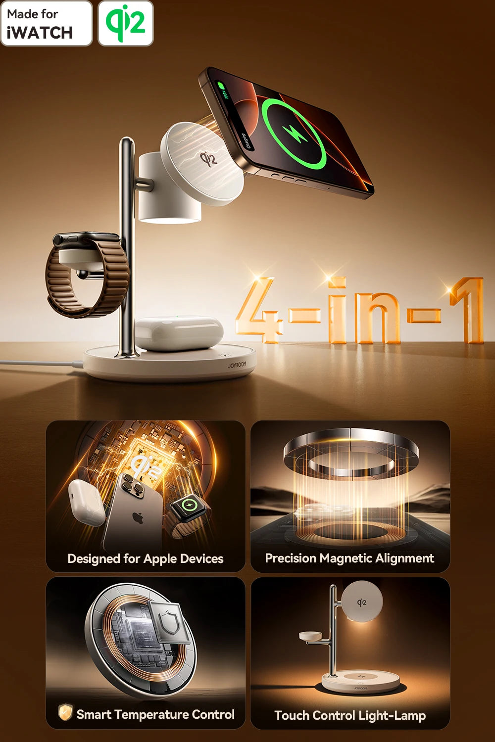 Joyroom Qi2 Magnetic Charging Station for Apple Fast Wireless Charger for iPhone 17 16 15 Pro Max for iWatch for AirPods JR-W23