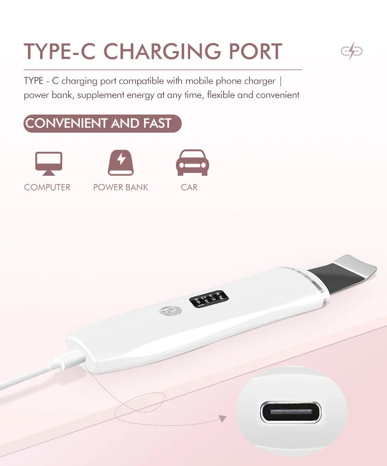 Ultrasonic Skin Scrubber Electric Facial Cleansing Pore Deep Cleanser Acne Blackhead Remover Peeling Shovel Beauty Machine