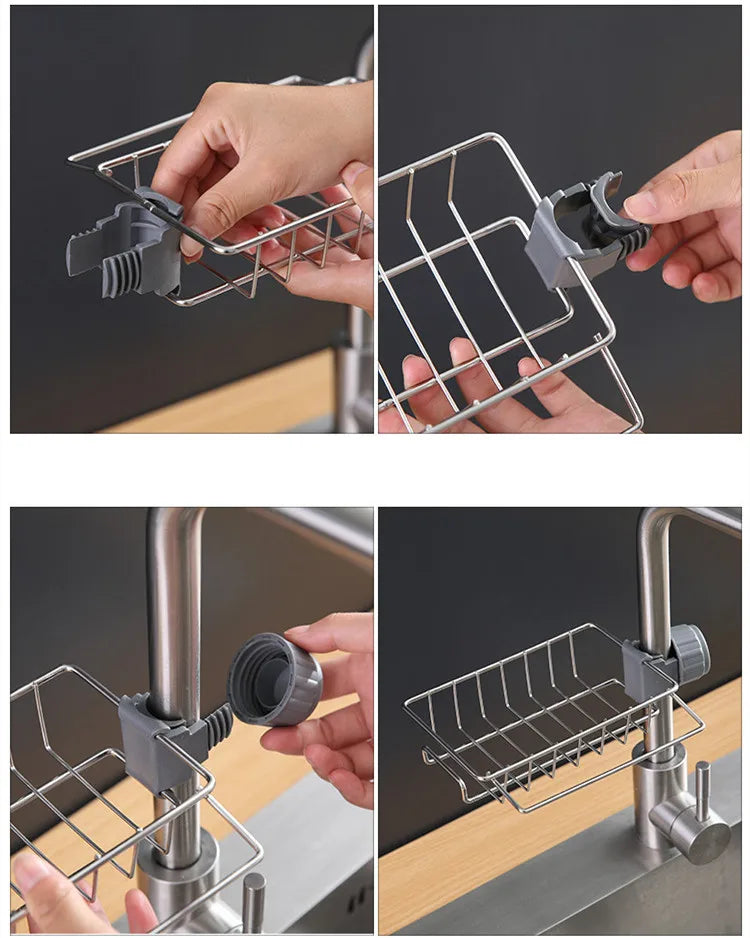 Kitchen Stainless Steel Sink Drain Rack Sponge Storage Faucet Holder Soap Drainer Towel Rack Shelf Organizer Kitchen Accessories