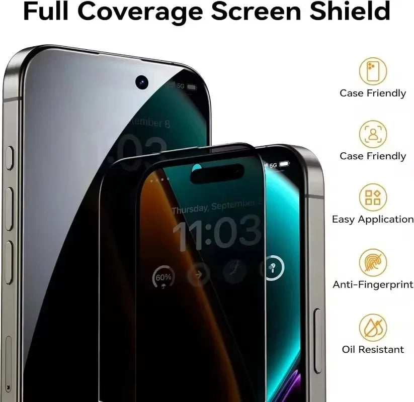 4Pcs Privacy Tempered Glass For iPhone 16 15 14 13 12 11 Pro Max Anti-Spy Screen Protectors For iPhone XS Max XR 7 8 Plus Glass