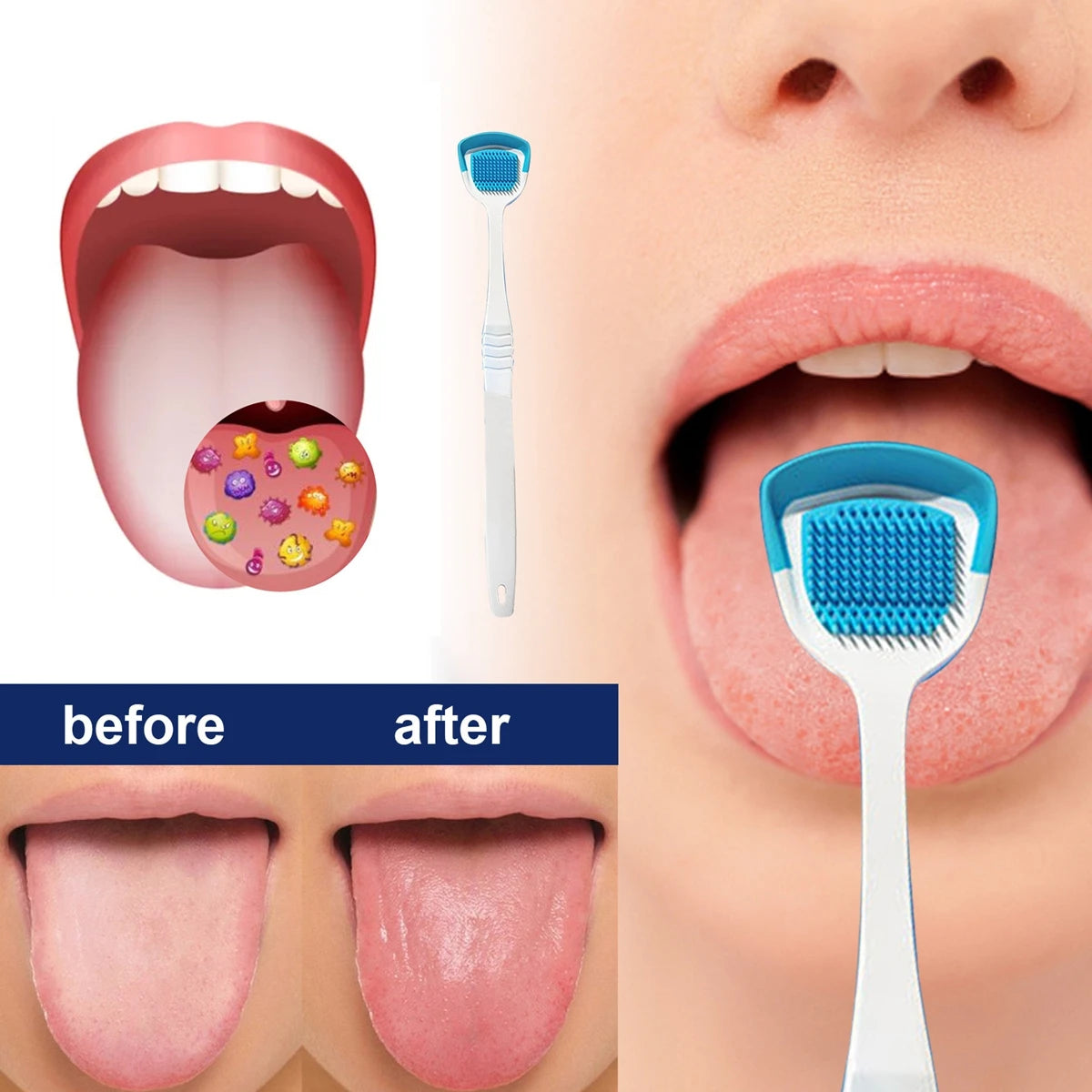 1/4pcs Tongue Cleaners Adult Kids Reusable Silicone Tongue Scraper Brush Washable Tongue Cleaning Tool Fresh Breath Oral Hygiene