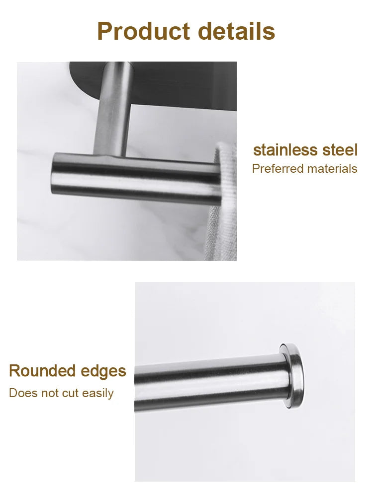 Stainless Steel Paper Towel Holder Self Adhesive Towel Holder Kitchen Shelf Black Silver Roll Paper Rack Bathroom Accessories