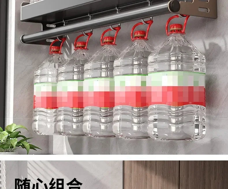 Stylish Wall-Mounted Kitchen Condiment Rack with Storage Box Multifunctional Household Utensil Rack with Oil Vinegar Dispenser