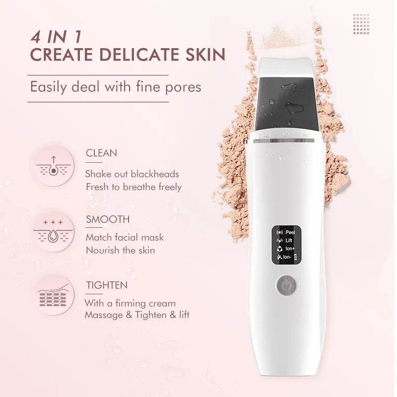 Ultrasonic Skin Scrubber Electric Facial Cleansing Pore Deep Cleanser Acne Blackhead Remover Peeling Shovel Beauty Machine