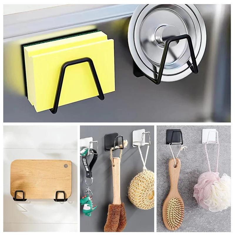 Sponge Holder for Kitchen Sink Self Adhesive Drain Drying Rack Kitchen Wall Hooks Accessories Dish Sponge and Brush Holder