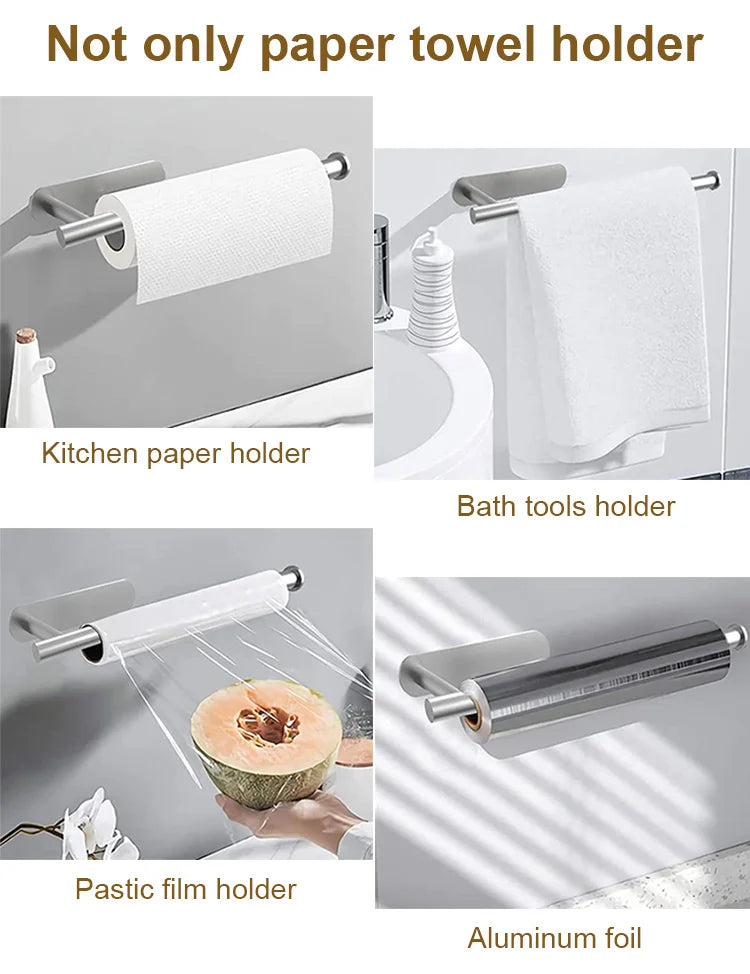 Stainless Steel Paper Towel Holder Self Adhesive Towel Holder Kitchen Shelf Black Silver Roll Paper Rack Bathroom Accessories