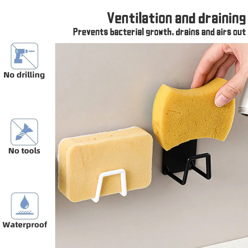 Sponge Holder for Kitchen Sink Self Adhesive Drain Drying Rack Kitchen Wall Hooks Accessories Dish Sponge and Brush Holder