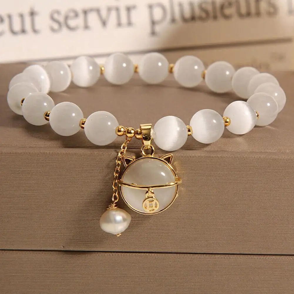Zircon Butterfly Bracelet for Women, Cat's Eye Stone Bracelet for Good Luck