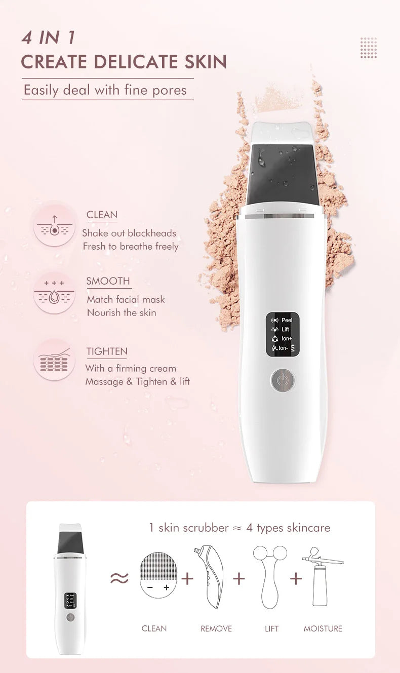 Ultrasonic Skin Scrubber Electric Facial Cleansing Pore Deep Cleanser Acne Blackhead Remover Peeling Shovel Beauty Machine