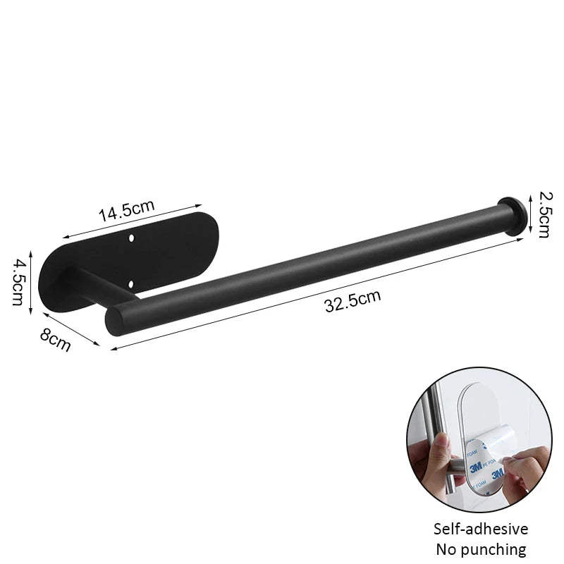 Stainless Steel Paper Towel Holder Self Adhesive Towel Holder Kitchen Shelf Black Silver Roll Paper Rack Bathroom Accessories