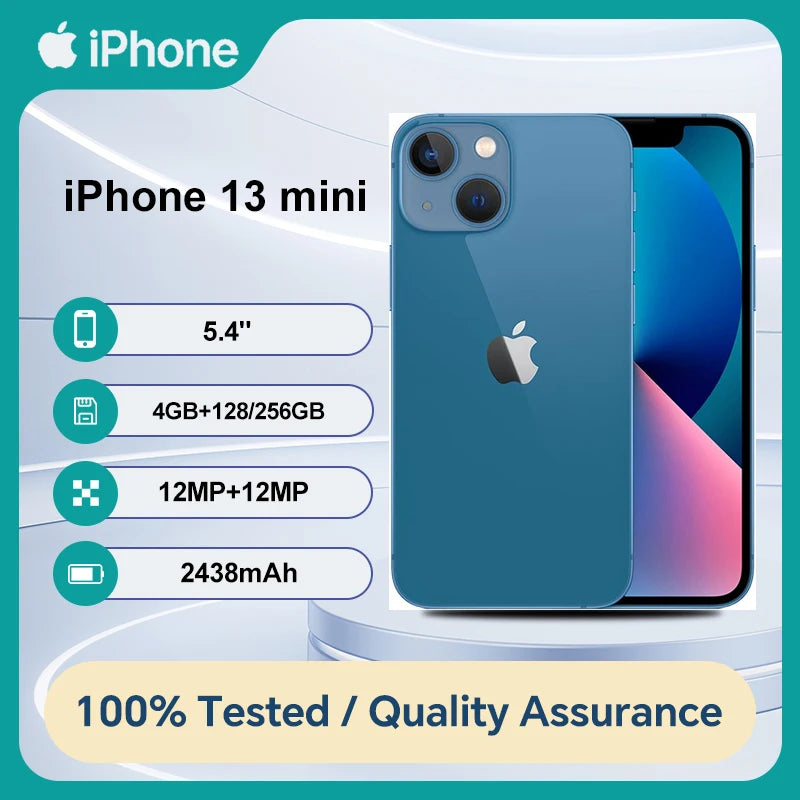 Unlocked Original Apple iPhone 13 Mini 128/256GB ROM 4GB RAM IOS A15 Bionic Hexa Core 5.4'' Dual 12MP 5G Used Cell Phone