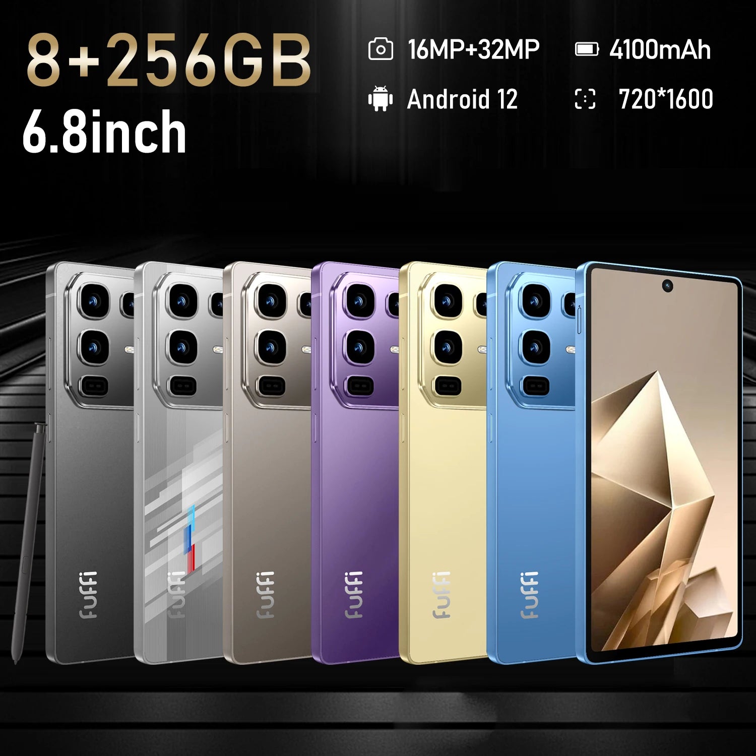 FUFFI S24 Pro Smartphone Cellphone Android 12 6.8inch Screen,8+256GB 16+32MP Mobile phone 4100mAh Google Play Store Phone